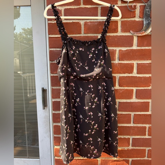 Lulus In The Garden Black Floral Print Skater Dress - Size L - Picture 7 of 10